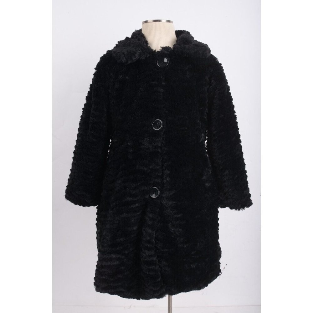 Children's Black Faux Fur Pea Coat - Classic Winter Outerwear